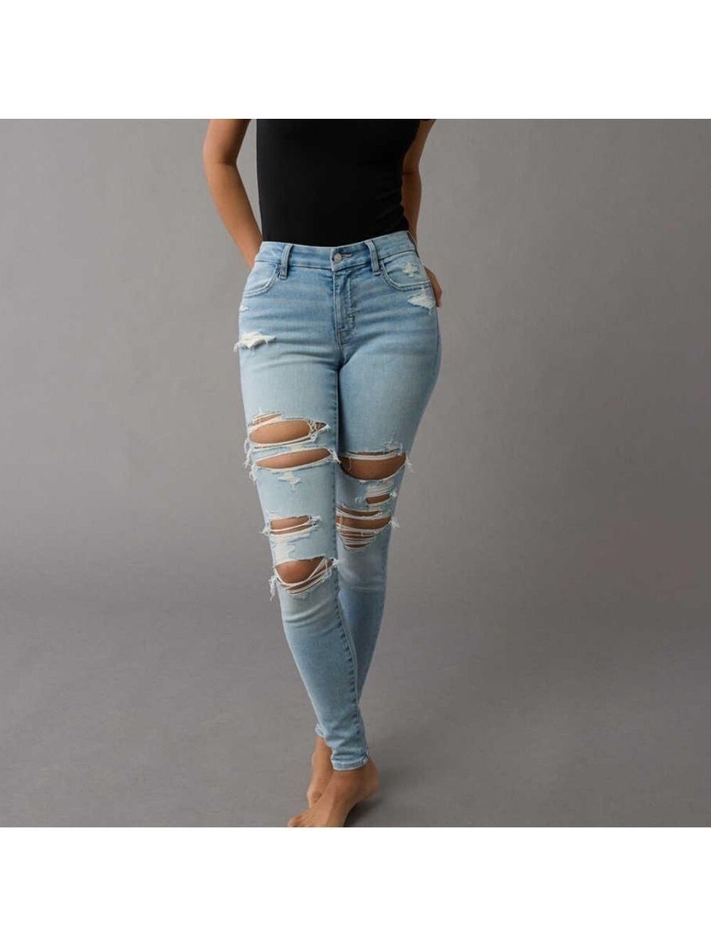 NWT American Eagle Next Level Curvy High-Waisted Ripped Jegging 0